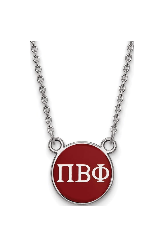 Sterling Silver Rhodium-plated LogoArt Pi Beta Phi Sorority Greek Letters Small Color Enamel Pendant 18 inch Necklace
