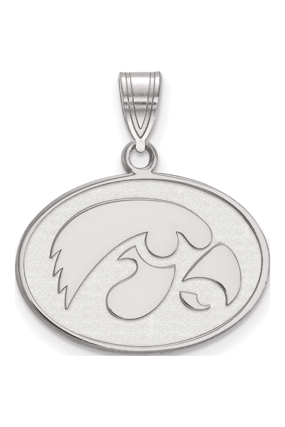 Sterling Silver Rhodium-plated LogoArt University of Iowa Hawk Medium Oval Pendant