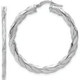 thumbnail image 1 of Sterling Silver Rh-Plated Polished And Textured Twisted Hoop Earrings (Width 37.5) (Length 38.8) - Jbsp, 1 of 5