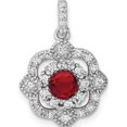 thumbnail image 1 of Sterling Silver Rh-Plated Red Glass & Clear Cz Fancy Vintage Pendant (Width 15.25) (Length 21.3) - Jbsp, 1 of 5