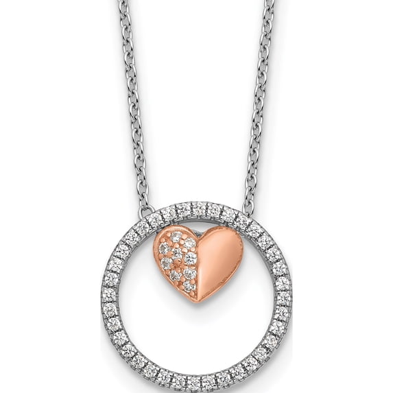 Sterling Silver Rh-Plated Rose-Tone Cz Heart W/1In Ext Necklace (Width 14.8) (Length 19) - Jbsp