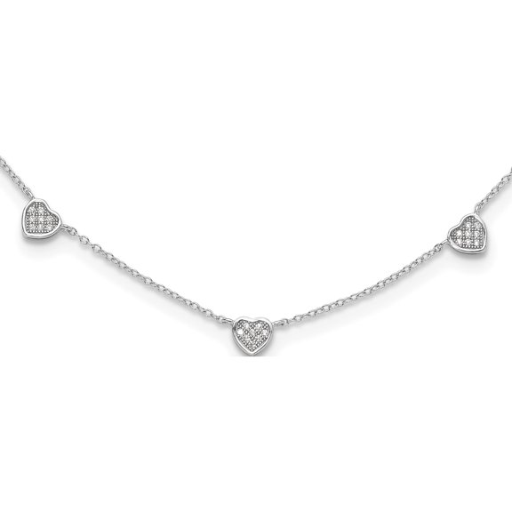 Sterling Silver Rh-Plated W/Micro Pave Cz Hearts 16In W/2In Ext Necklace(Length 18) - Jbsp