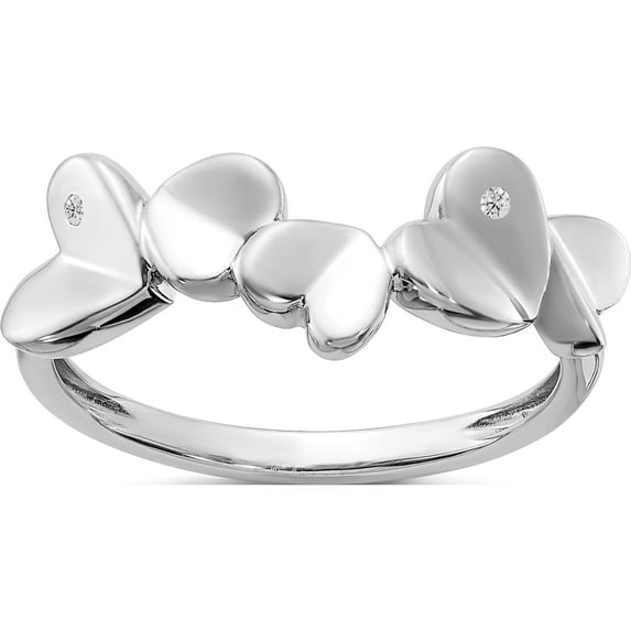 Sterling Silver Rh Plated White Ice .015Ct. Diamond Hearts Ring (Size 8) Made In India qw466-8