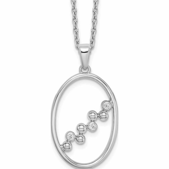 Sterling Silver Rh Plated White Ice .03Ct. Diamond Oval Necklace (20 X 16) Made In India -Jewelry By Sweet Pea