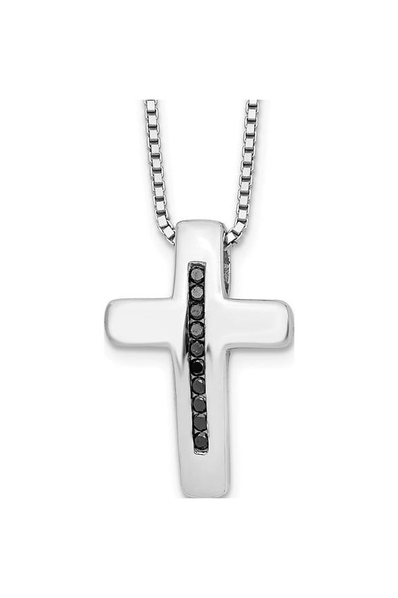 Sterling Silver Rh Plated White Ice .1Ct. Black Dia. Cross Necklace (20 X 14) Made In India qw282-18