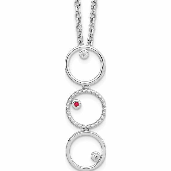 Sterling Silver Rh Plated White Ice Diamond And Ruby Necklace (20 X 10.5) Made In India -Jewelry By Sweet Pea