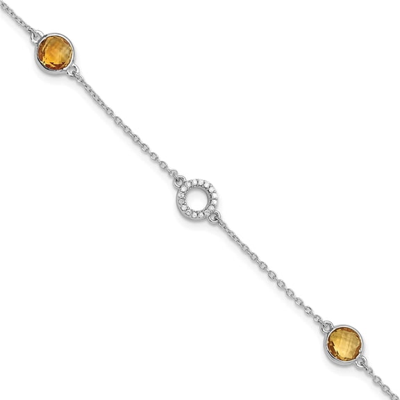 Sterling Silver Rh Plated White Ice Diamond & Citrine 1In Ext. Bracelet (Width 6) (Length 7.25) - Jbsp