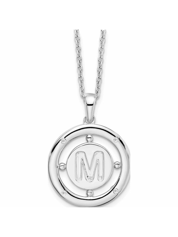 White Ice Sterling Silver Rhodium-plated 18 Inch Diamond Letter M Initial Necklace with 2 Inch Extender