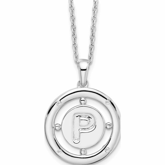 Sterling Silver Rh Plated White Ice Diamond Initial P Necklace (20 X 19) Made In India -Jewelry By Sweet Pea