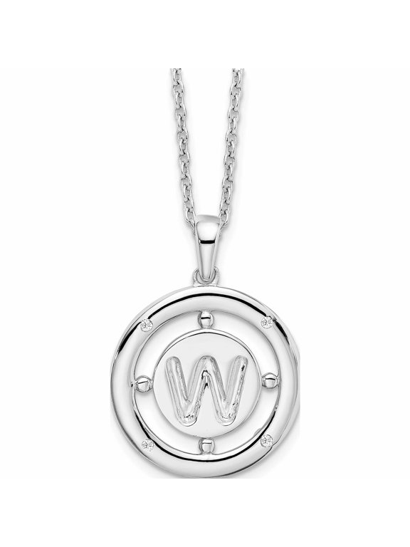 White Ice Sterling Silver Rhodium-plated 18 Inch Diamond Letter W Initial Necklace with 2 Inch Extender