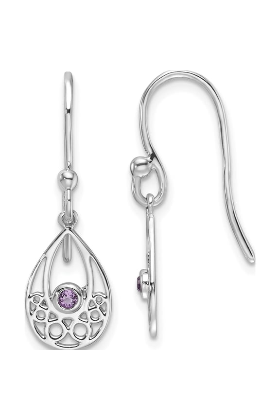 White Ice Sterling Silver Rhodium-plated Amethyst Shepherd Hook Earrings
