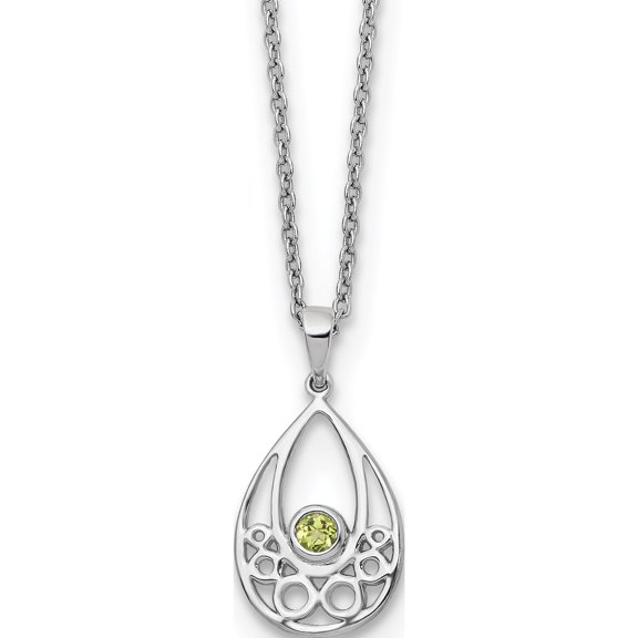 Sterling Silver Rh Plated White Ice W/ Peridot W/2In Ext Necklace (Width 1.25) (Length 18) - Jbsp
