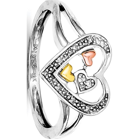 Sterling Silver Rh Plated With Gold-Tone & Rose-Tone Accent Dia Ring (Size 6) Made In India qr5625-6