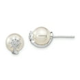 thumbnail image 1 of Sterling Silver Rh-pl Plated Cubic Zirconia & Imitation Shell Pearl Earrings, 1 of 5