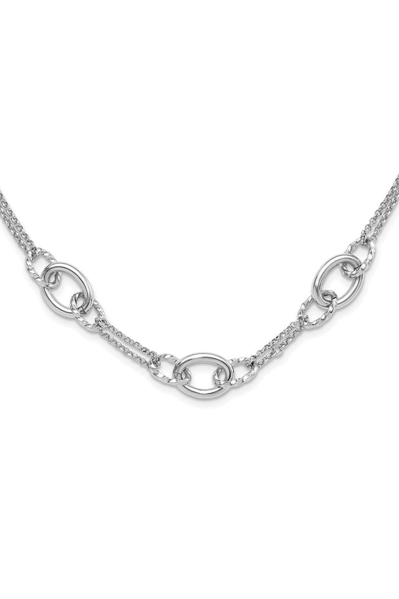 Sterling Silver Rh-plated 18in w/1.5in ext Interlocking Circles Necklace