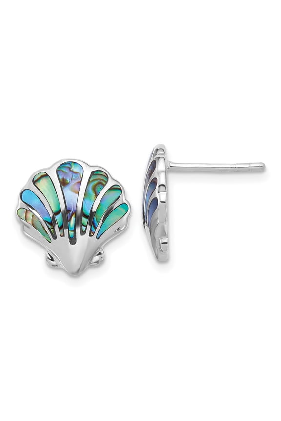 Sterling Silver Rh-plated Polished Abalone Shell Post Earrings
