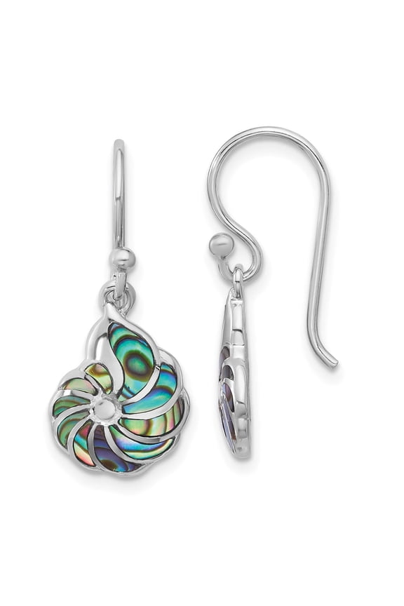 Sterling Silver Rh-plated Polished Abalone Swirl Shell Dangle Earrings