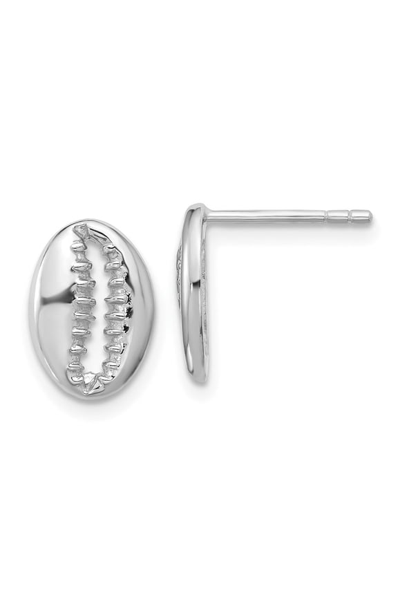 Sterling Silver Rh-plated Polished Cowrie Shell Post Earrings