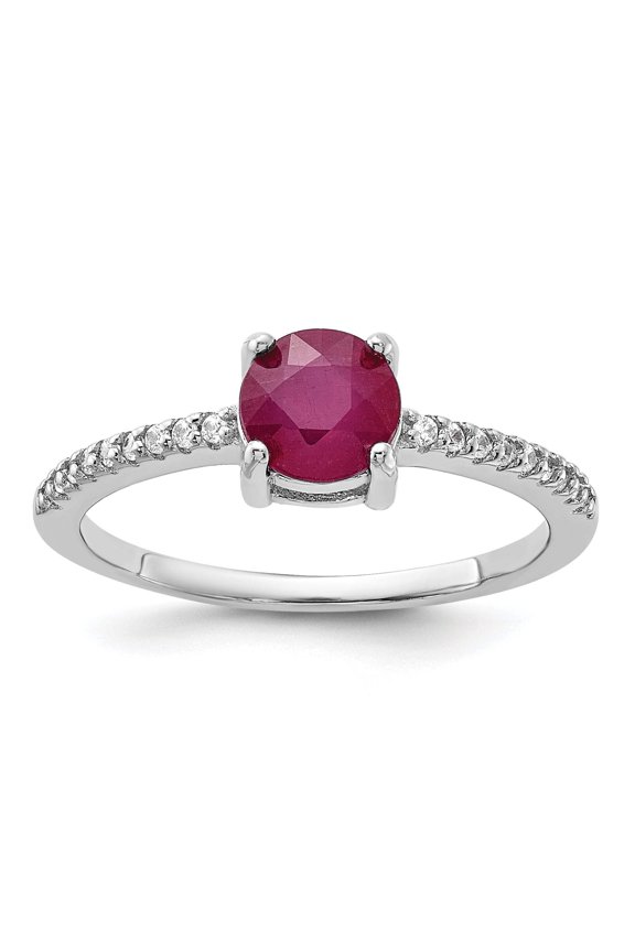 Sterling Silver Rh-plated-plated 1.43R Ruby and .12WT White Topaz Ring