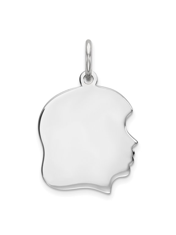 Sterling Silver Rh-plt Engravable Girl Disc Charm Polish on Front/Back QM353/18P