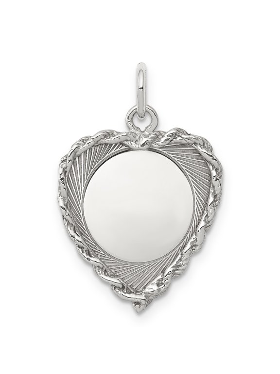 Sterling Silver Rh-plt Engraveable Heart Polished Front/Back Disc Charm QM395/18P