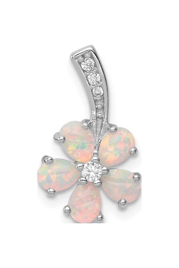 Sterling Silver Rhdoium Plated Opal Flower Pendant Made In China qp781