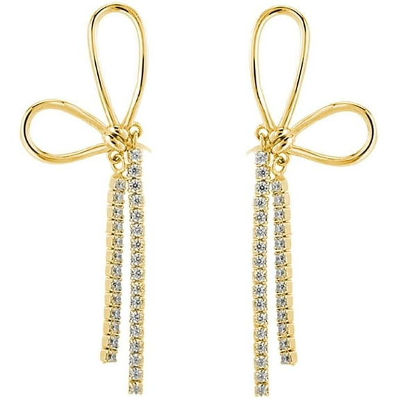 Sterling Silver Rhinestone Bow Dangle Earrings for Women Crystal Stud Earrings Drop Tassels Statement Earrings Bridal Wedding