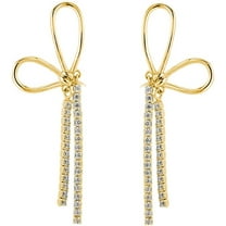 Sterling Silver Rhinestone Bow Dangle Earrings for Women Crystal Stud Earrings Drop Tassels Statement Earrings Bridal Wedding