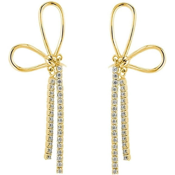 Sterling Silver Rhinestone Bow Dangle Earrings for Women Crystal Stud Earrings Drop Tassels Statement Earrings Bridal Wedding