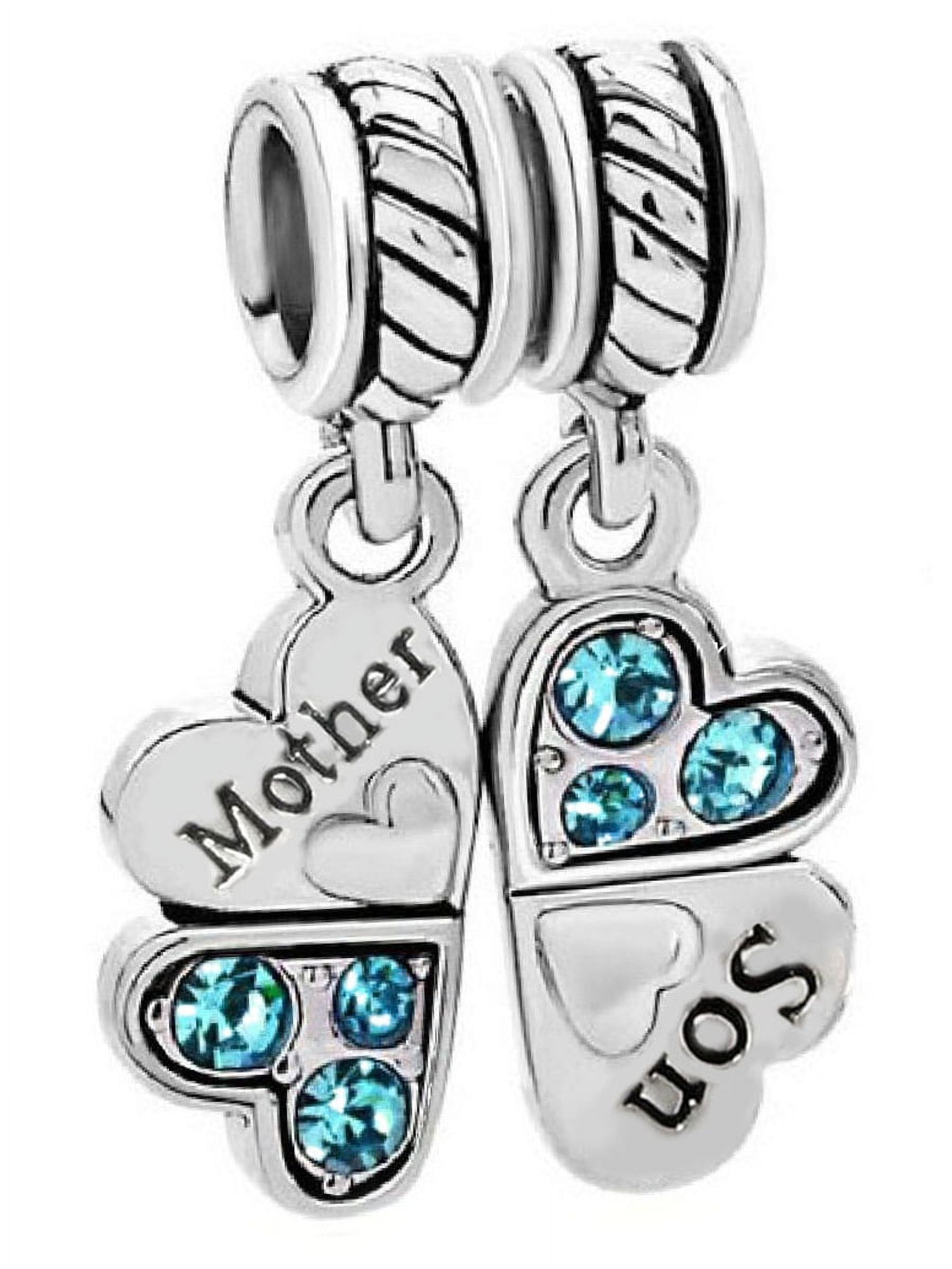 Sterling Silver Rhinestone 'Mother Son Love' Heart European Bead Charm