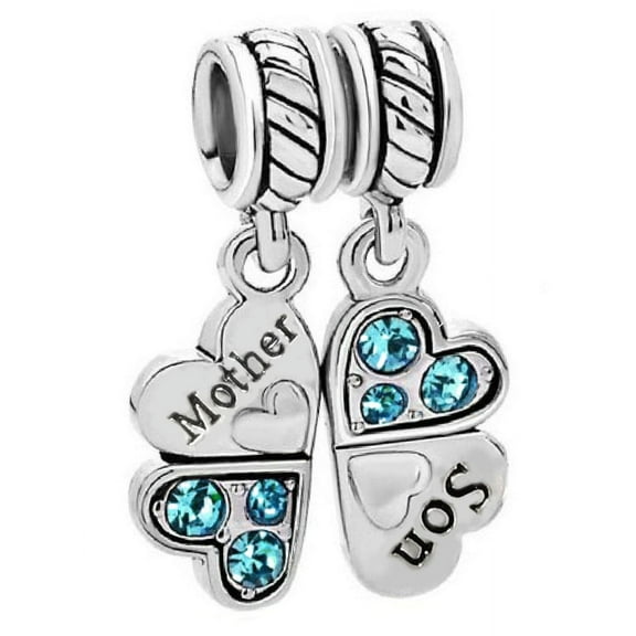 Sterling Silver Rhinestone 'Mother Son Love' Heart European Bead Charm