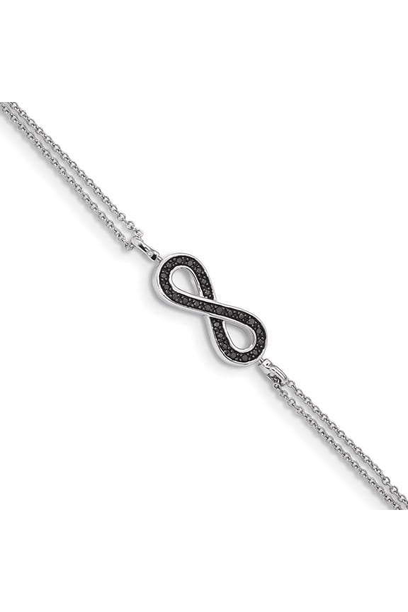Sterling Silver Rhod 0.1ct. Blk/Wht Dia. Rvsble Infinty w/.5in ext. Bracele Q-QDX1252