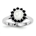 thumbnail image 1 of Sterling Silver Rhod 6mm Freshwater Cultured Button Pearl & Sapphire Ring, 1 of 1
