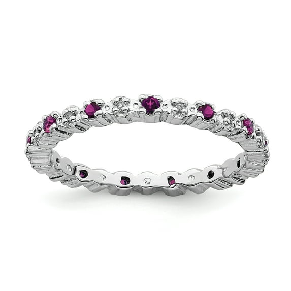 Sterling Silver Rhod. Garnet & Diamond Ring