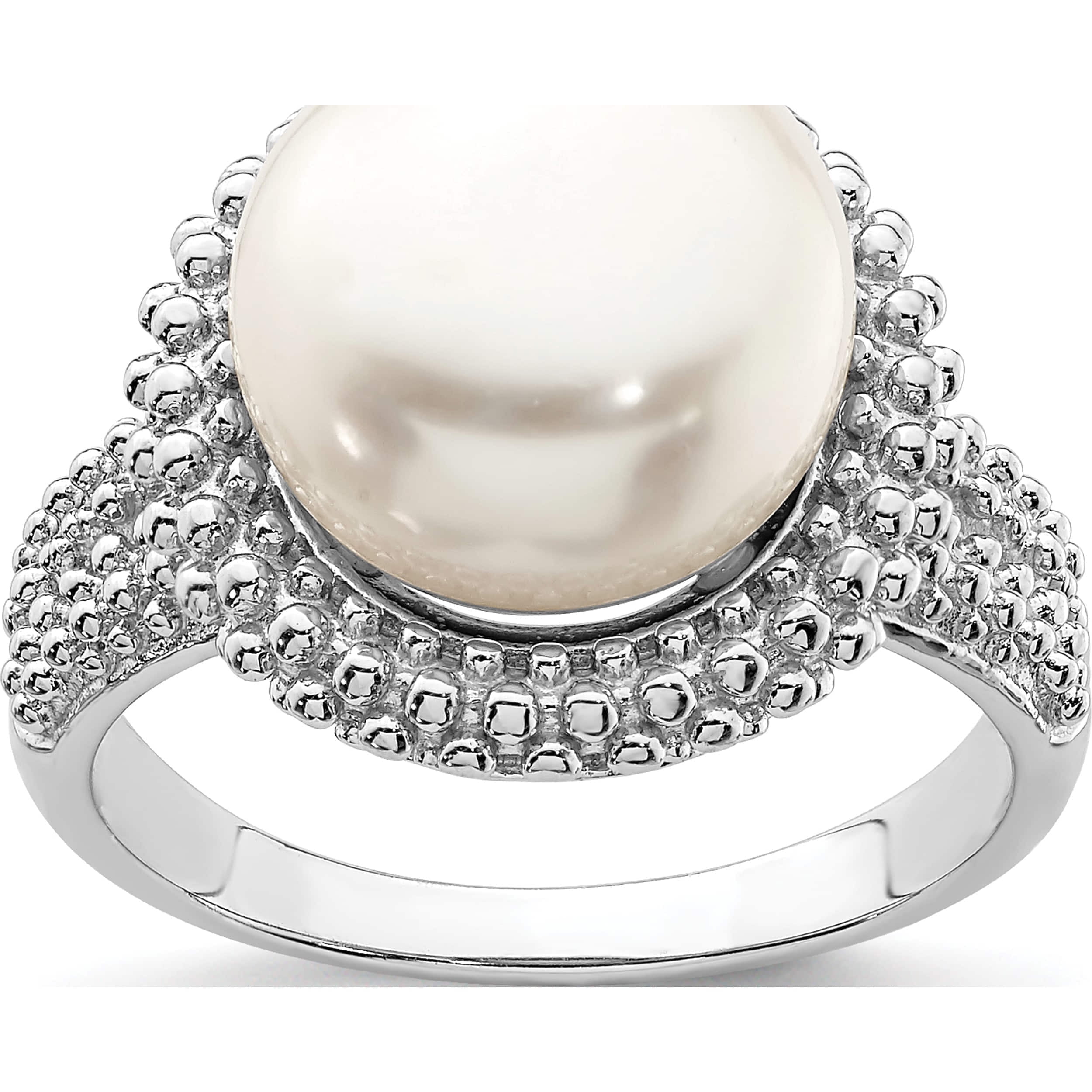 SWEET PEA JEWELLERY Sterling Silver Rhod-Plat 11-12mm White Fwc Pearl Ring (Size 8) Made In Thailand qr6870-8