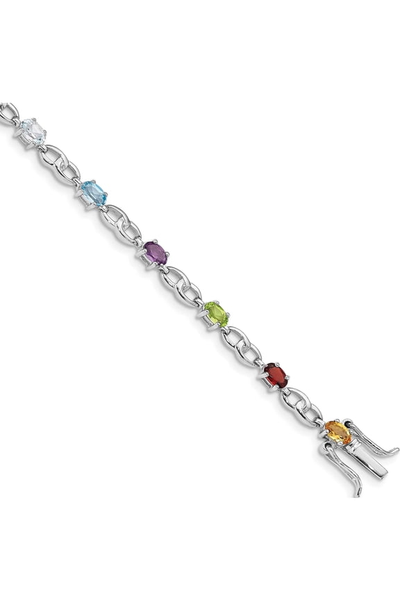 Sterling Silver Rhod-Plat Ameth, Bl Top Citri, Perid, Garnet Bracelet (7.5 X 5) Made In Thailand qg5061-7.5