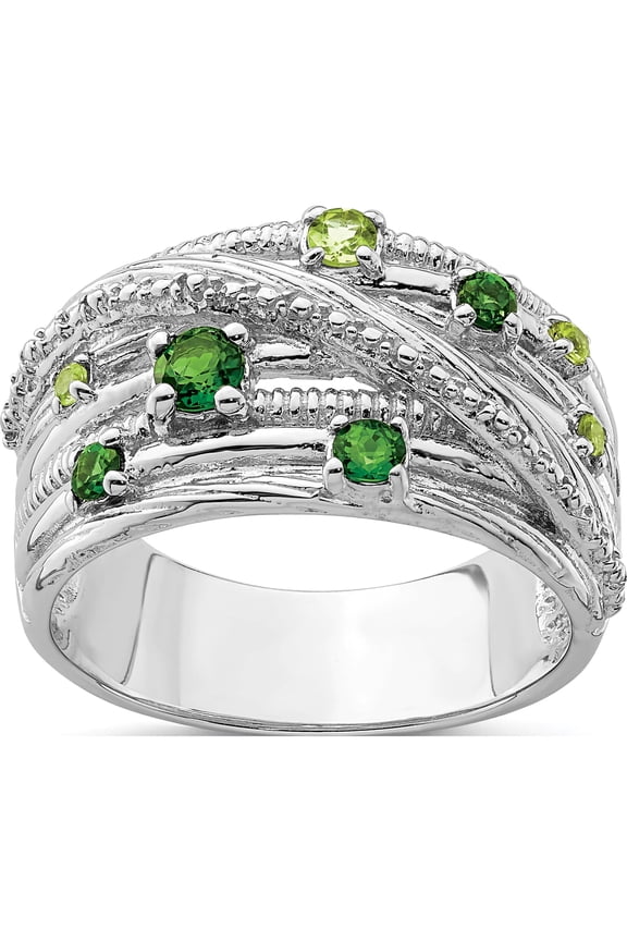 Sterling Silver Rhod-Plat Chrome Diopside And Peridot Ring (Size 8) Made In Thailand qr7132-8