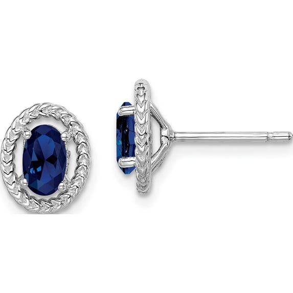 Sterling Silver Rhod-Plat Create Sapphire Oval Post Earrings (9.6 X 7.85) Made In Thailand qe14494sep