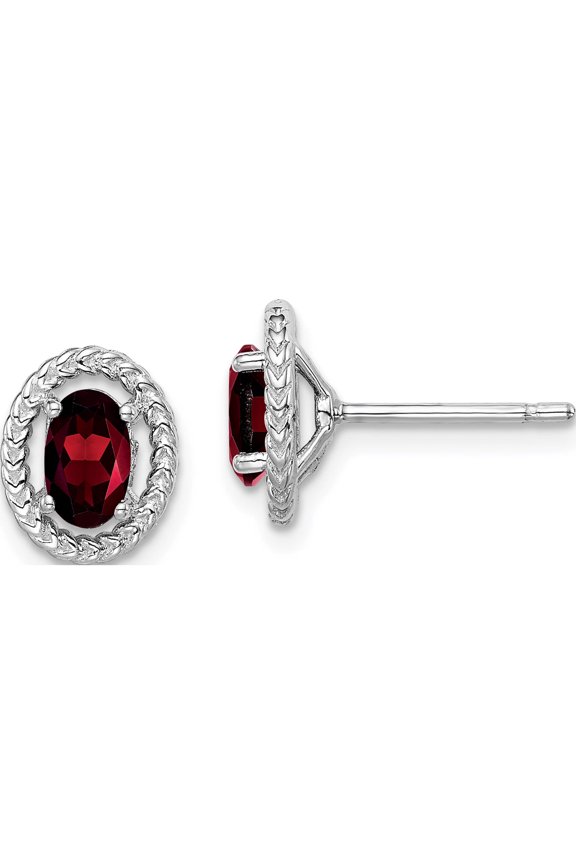Sterling Silver Rhod-Plat Garnet Oval Post Earrings (9.6 X 7.85) Made In Thailand qe14494jan