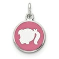 thumbnail image 1 of Sterling Silver Rhod-Plate Pink Enamel Left Facing Girl Head Disc Charm (20 X 12) Made In United States qm535, 1 of 2
