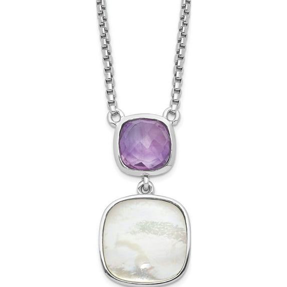 Sterling Silver Rhod-Plated 3.68Amethyst/Mop With 2 In Ext. Necklace Made Thailand qg6224am-16