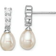 thumbnail image 1 of Sterling Silver Rhod-Plated 7-8mm White Fwc Pearl Cz Post Dangle Earrings (21 X 8) Made In China qe12747, 1 of 5