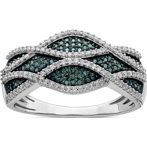 Sterling Silver Rhod Plated Blue And White Diamond Ring (Size 7) Made In India qr5299-7
