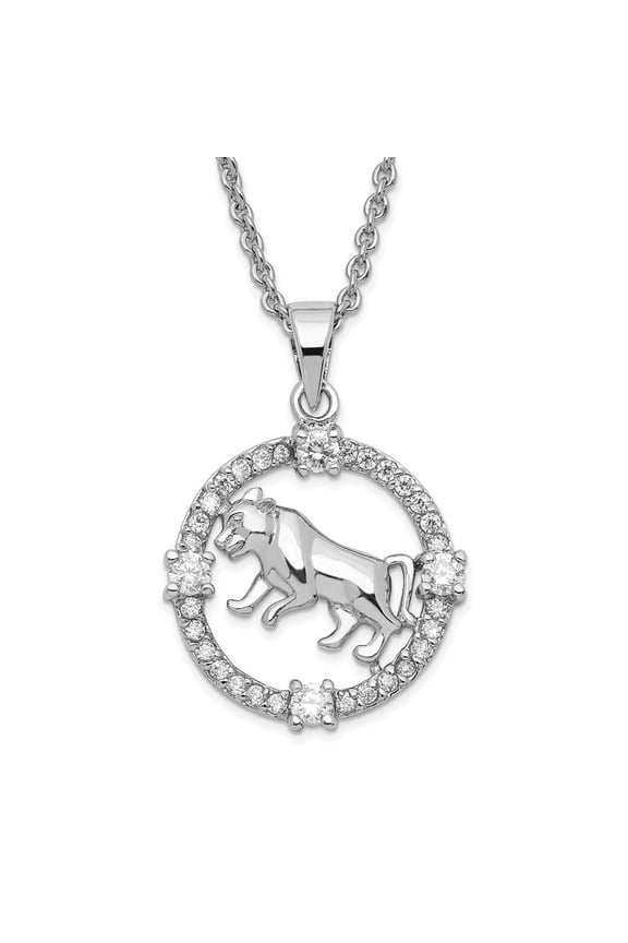 Sterling Silver Rhod Plated CZ Chinese Zodiac Tiger Necklace