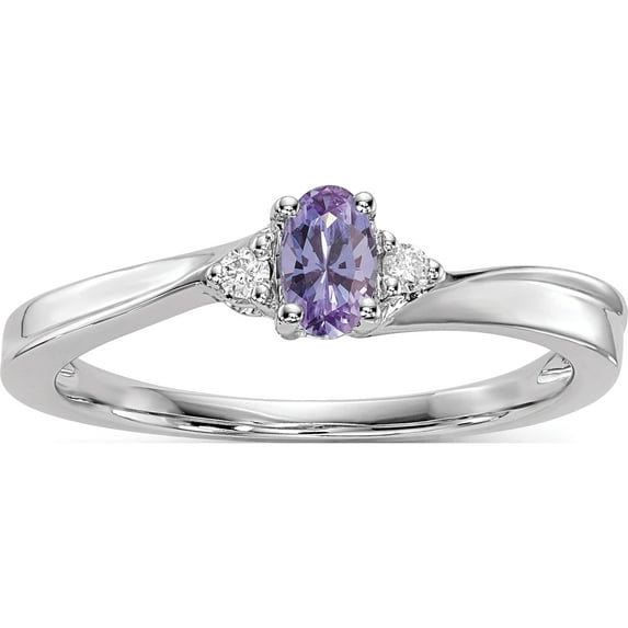 Sterling Silver Rhod-Plated Created Alexandrite/Diamond Birthstone Ring (Size 8) Made In India qbr25jun-8
