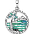 thumbnail image 1 of Sterling Silver Rhod-Plated Created Opal Palm Tree Ocean Pendant (33.9 X 24.2) Made In China qp4867, 1 of 5