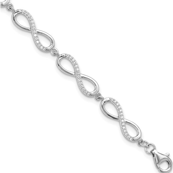 Jewelry by Sweet Pea Sterling Silver Rhod-plated CZ Infinity Link w/1in ext. Bracelet