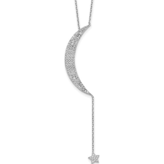Sterling Silver Rhod-Plated Cz Moon And Star With 2In Ext. Necklace (16 X 0.86) Made In China qg4320-16