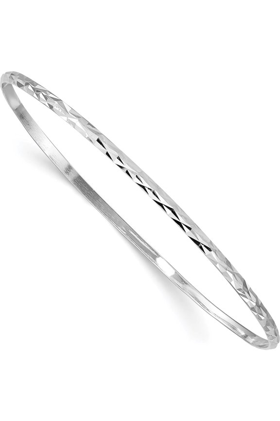 Sterling Silver RH-plated Polished & D/C 2mm Slip On Bangle