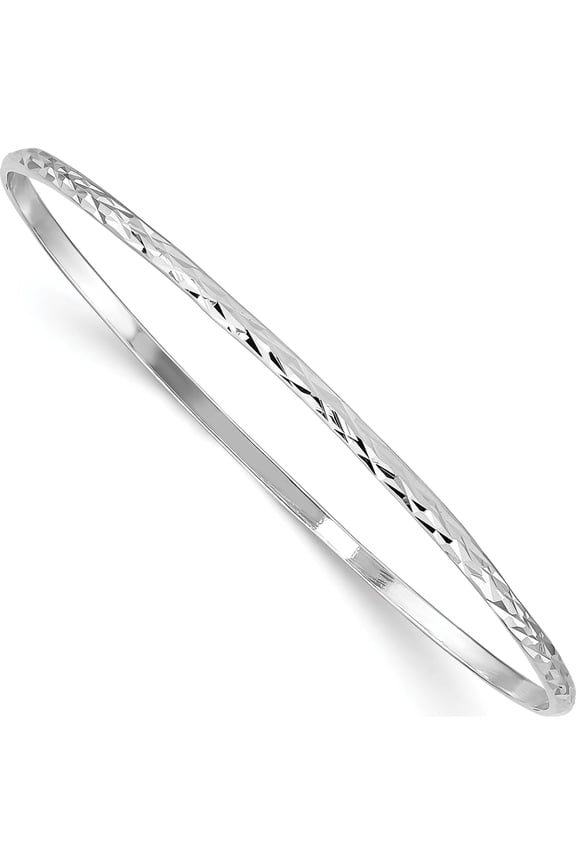Sterling Silver RH-plated Polished & D/C 2mm Slip On Bangle